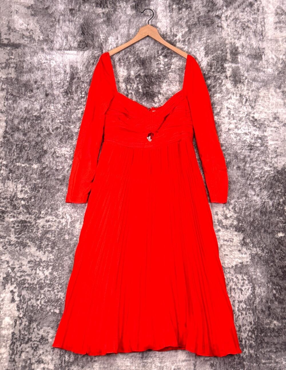 New Self Portrait Dress 12 Womens Red Cut Out Flute Pleated Midi